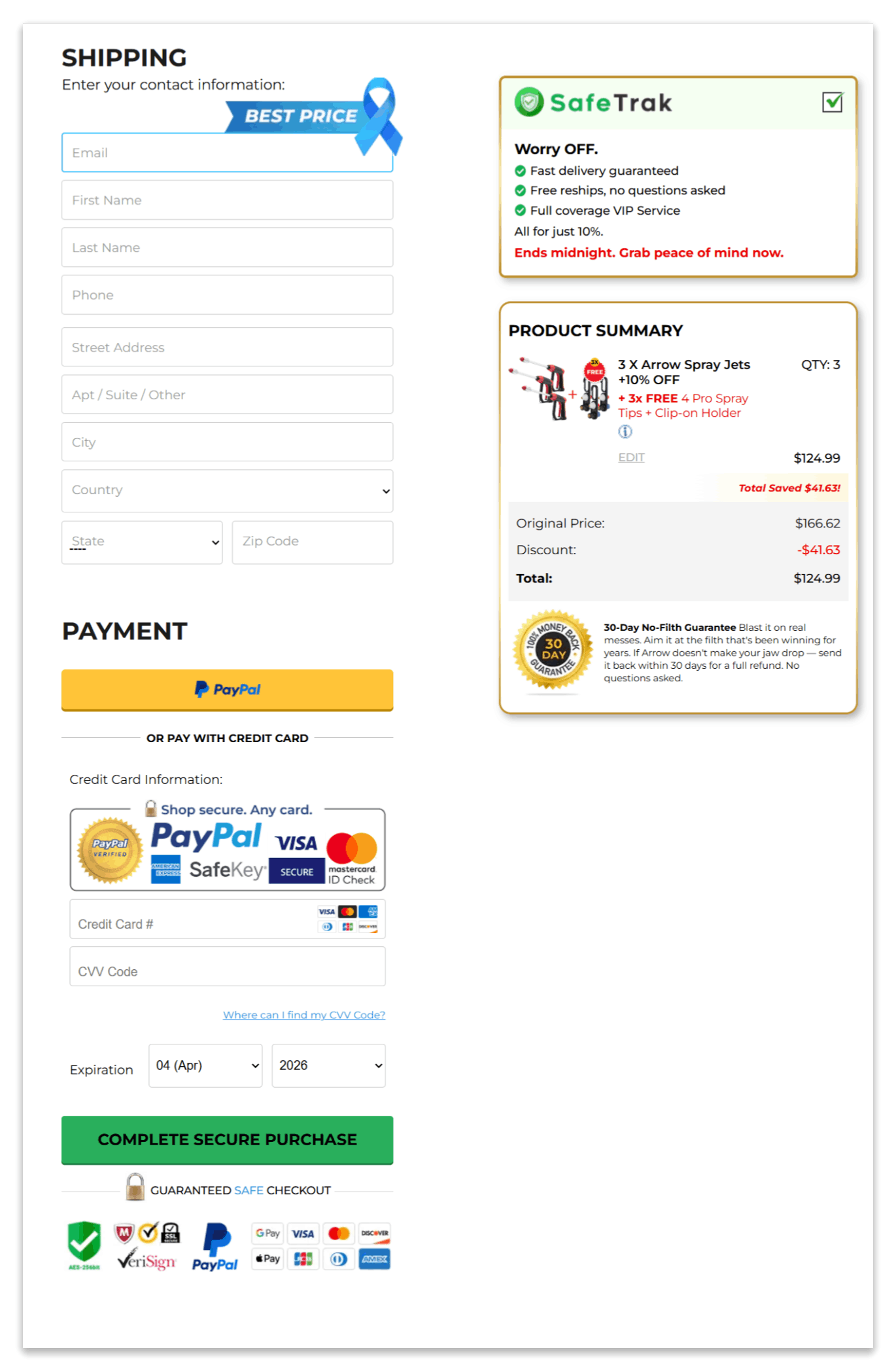 Pocket Hose Arrow secure checkout page
